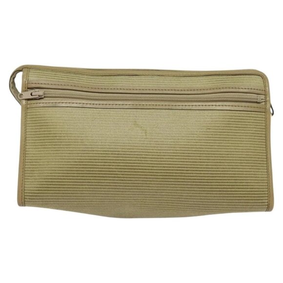 SAINT LAURENT Clutch Bag Canvas PVC Beige Gold Auth BA3959 - Picture 2 of 16